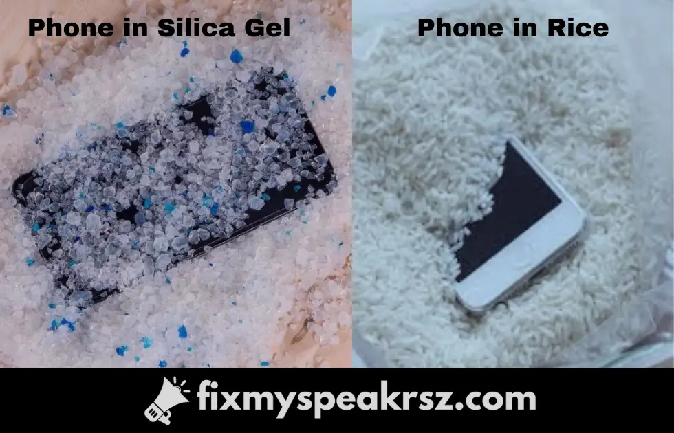Phone in Silica Gel and in Rice